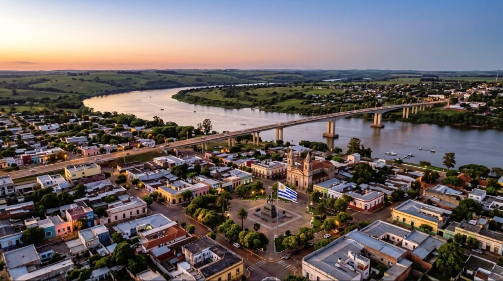 Vista aérea de la ciudad de Artigas en Uruguay, ubicación estratégica para inversiones inmobiliarias como Maricha's Tower.