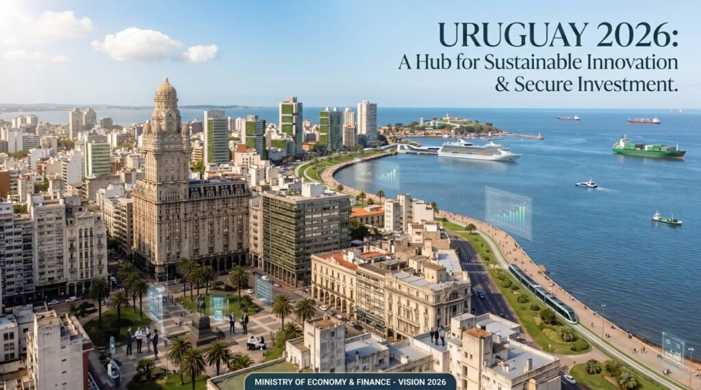 Vista panorámica de Montevideo, Uruguay, destacando el desarrollo inmobiliario y oportunidades para invertir en Uruguay.